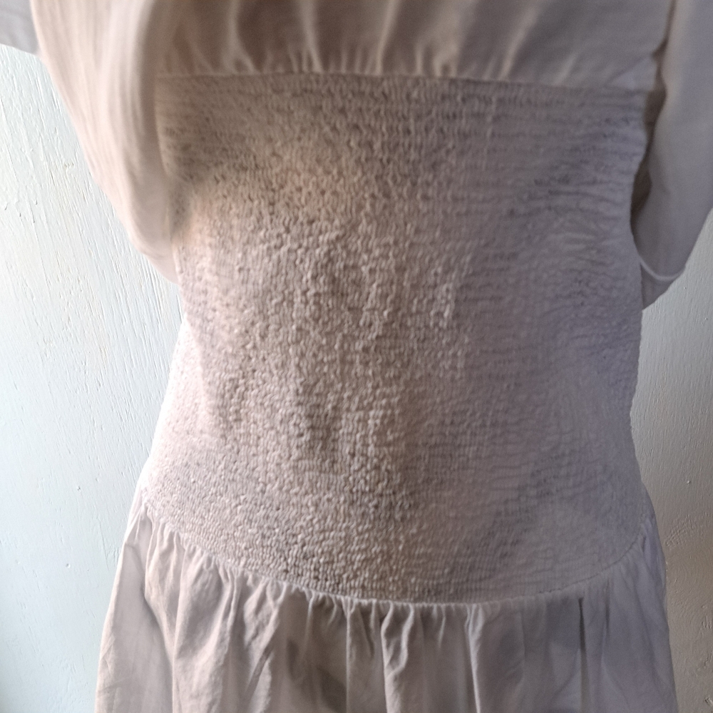 Nation Ltd. T-shirt Smocked Waist Ruffle Tiered Hem Mini Dress White SZ M - Picture 3 of 6